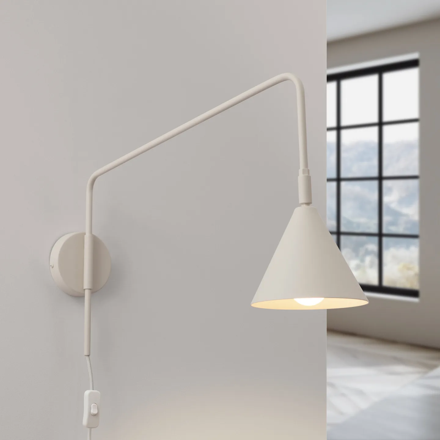 LYS Wandlampe, beige, Ø 14 cm, Metall, Stecker, E14 - SOLLUX SOLLUX LIGHTING - Wohnzimmer - Skandinavisch - Einflammig
