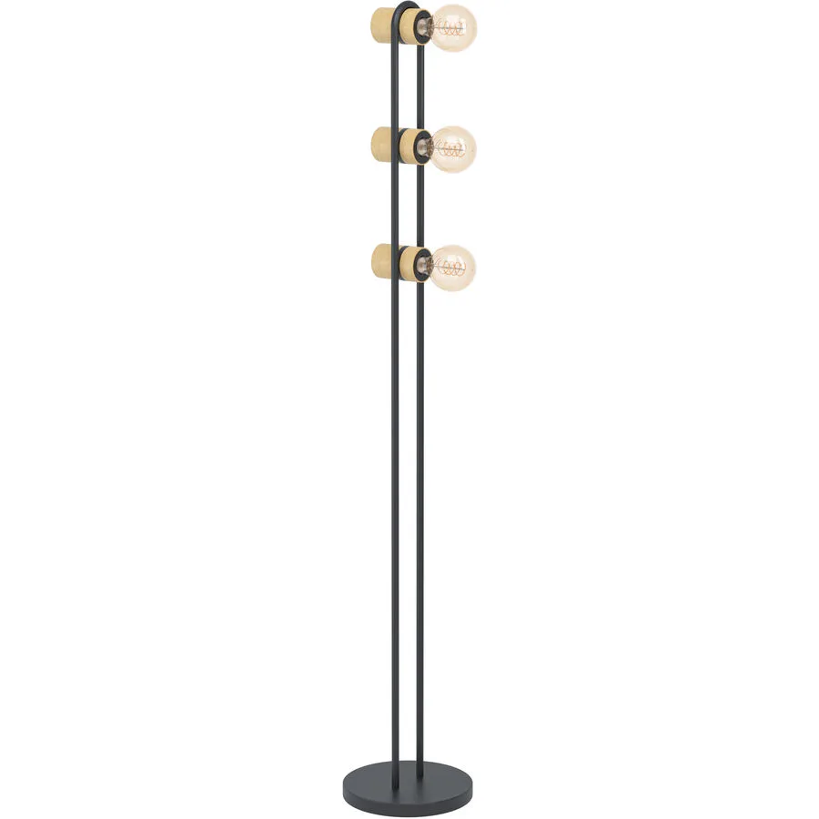 Eglo Stehlampe Chieveley Schwarz/Braun Stahl/Holz 9 cm 140.5 cm