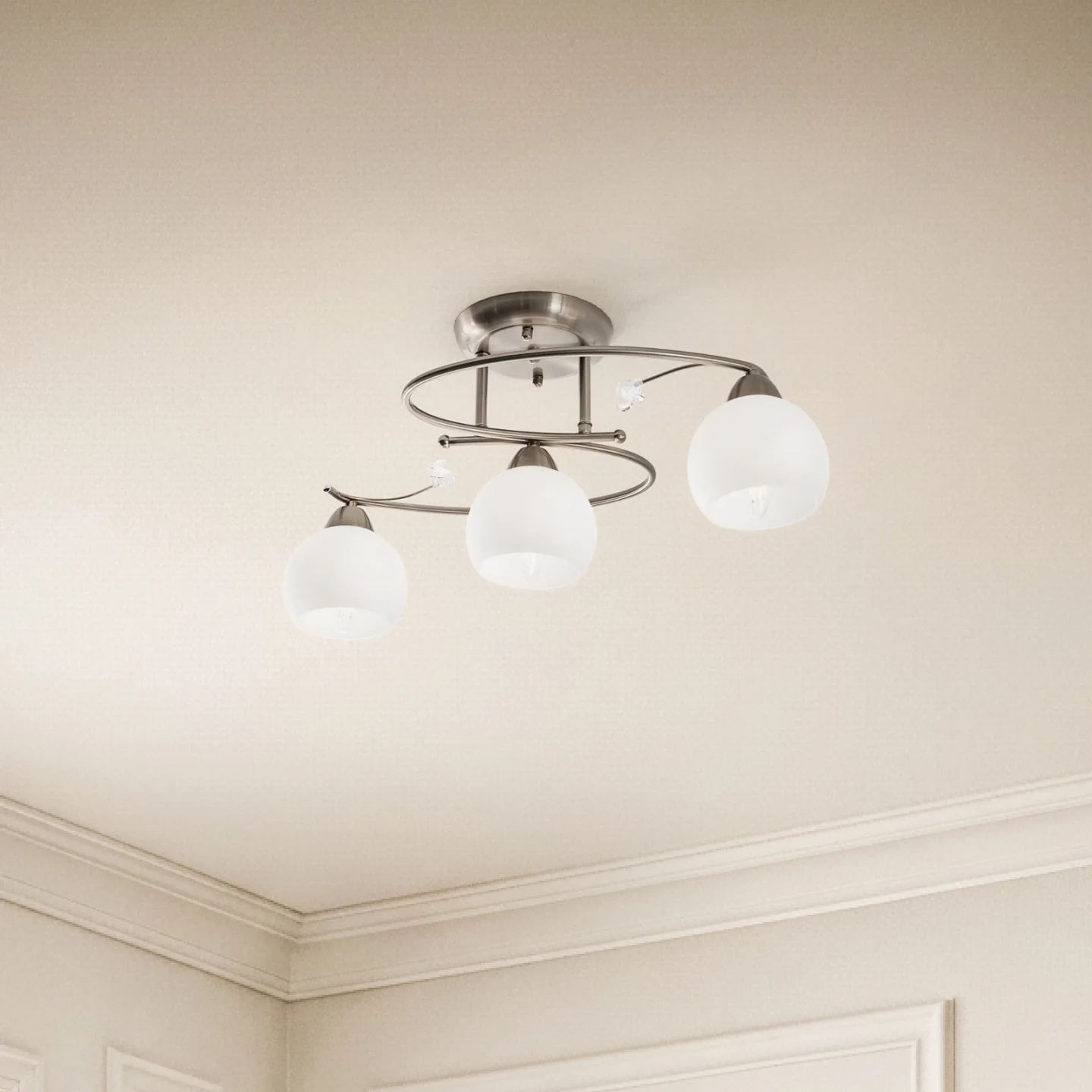 Svean 3 loftlampe hvid/nikkel - Lindby - Stue - Moderne - Glas - Med flere lyskilder