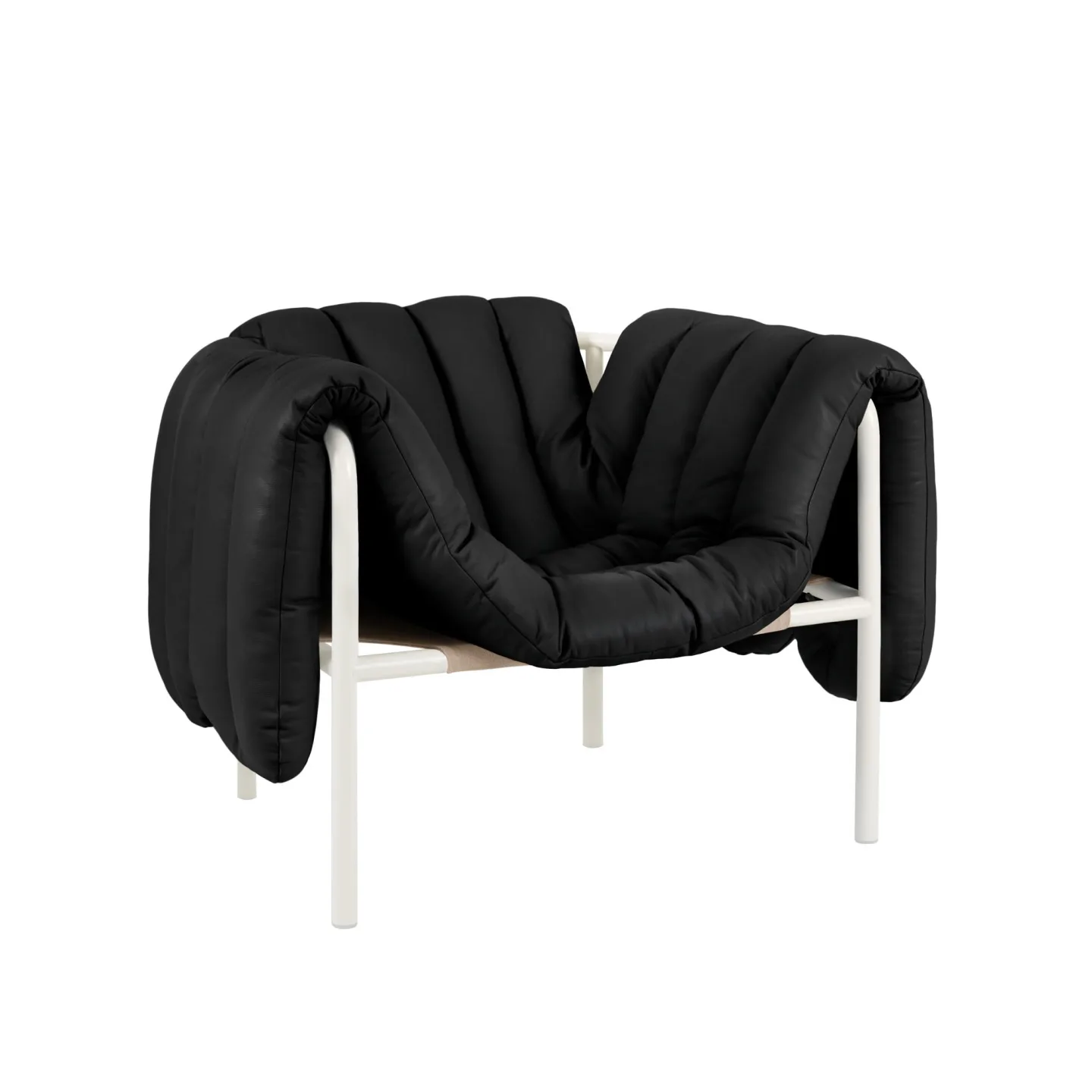 HEM - Puffy Lounge Chair - Black Leather/Cream - Fåtöljer - Faye Toogood - Beige,Svart - Läder/Naturmaterial/Metall/Trä/Skum