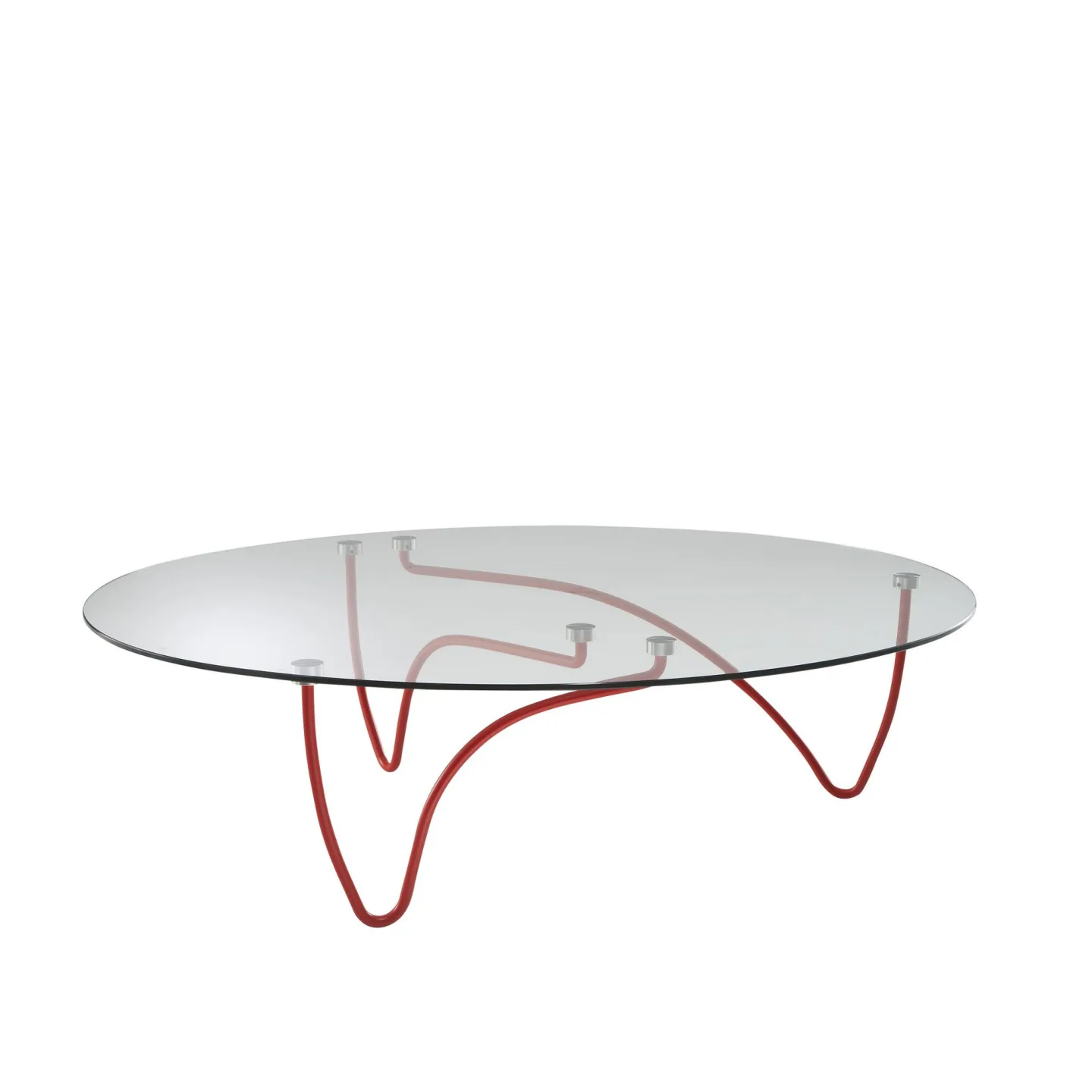 Ligne Roset - Rythme Oval Occasional Table, Clear Glass Top, Red Lacquered Base - Soffbord - Angie Anakis - Transparent - Glas/Metall