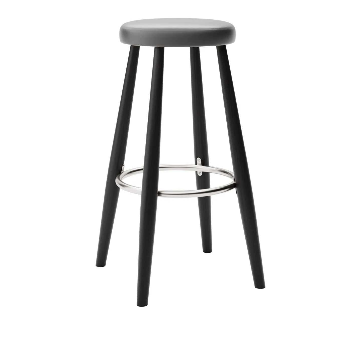 Carl Hansen - CH56 High Stool, Svartlackad Ek, Lädergrupp A Loke - 7150 - Barstolar - Hans J. Wegner - Svart - Läder/Metall/Trä