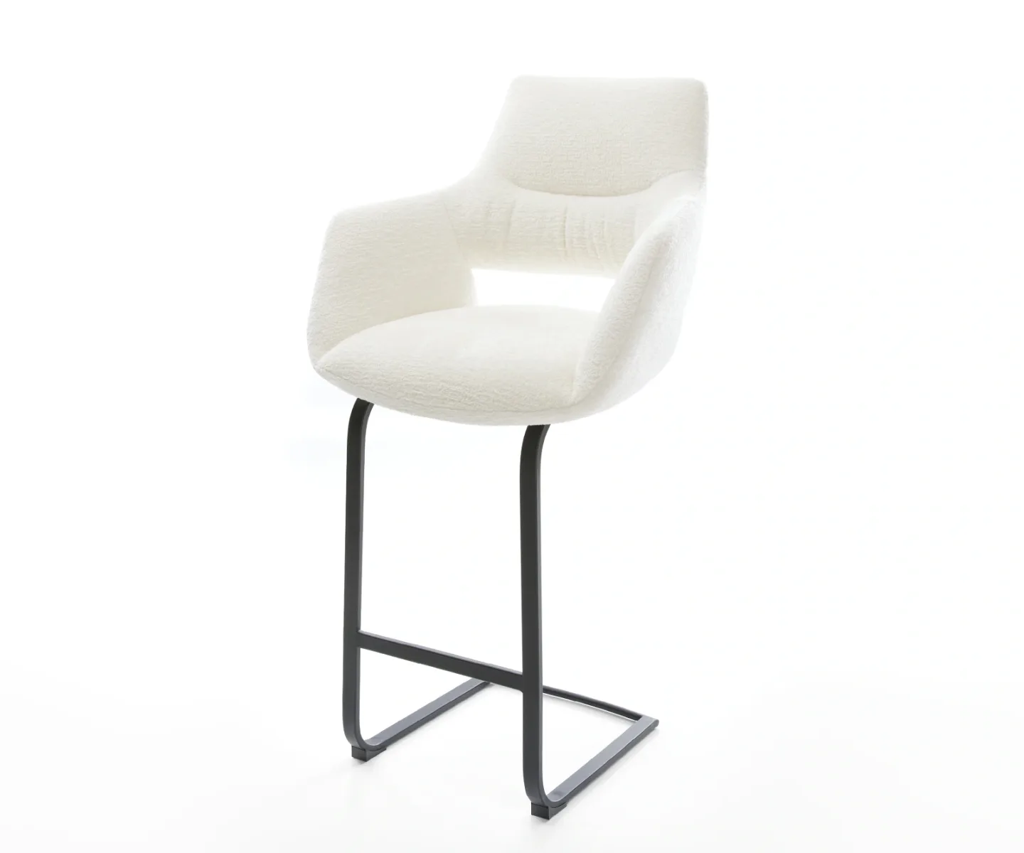 Barstuhl Yago-Flex Bouclé Soft Beige Freischwinger Flach Metall Schwarz Taschenfederkern