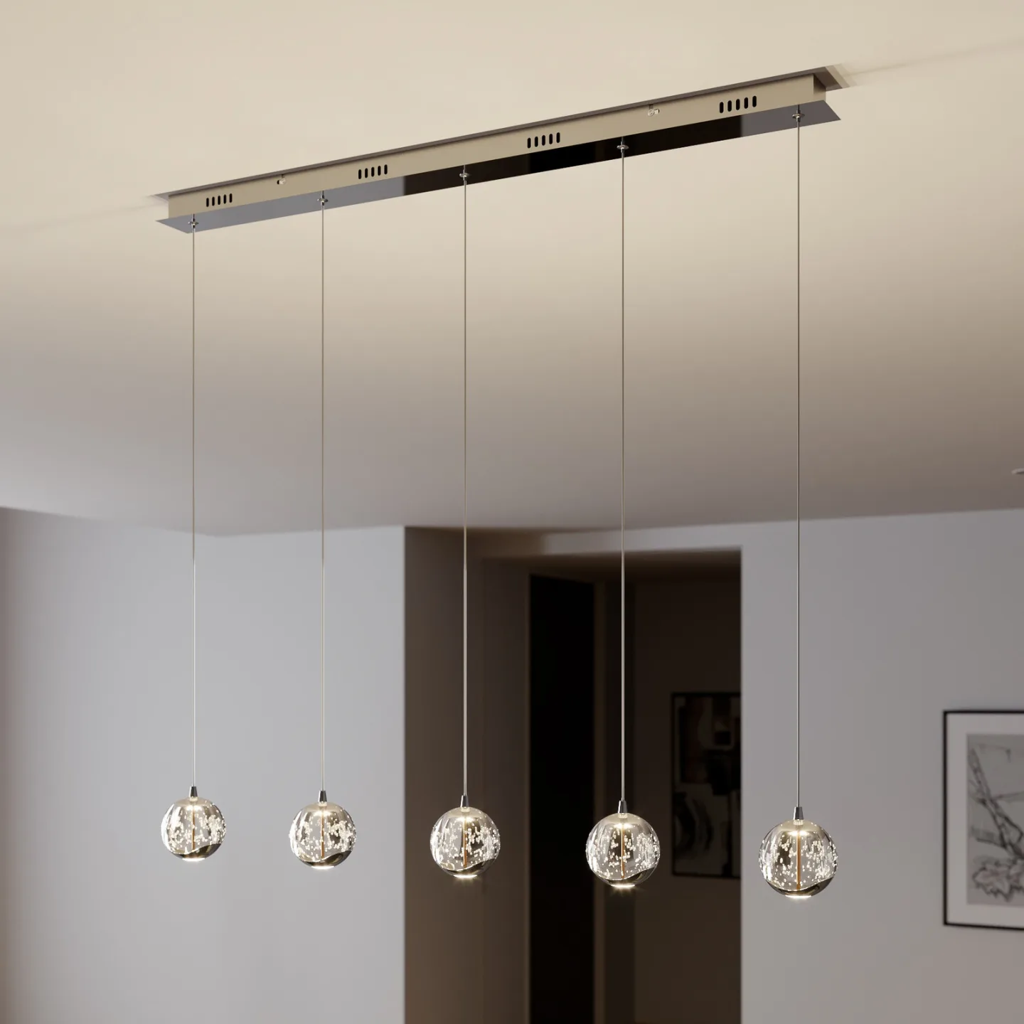Hayley 5 Line Pendel Clear/Chrome - Lucande - Stue - Moderne - Glass - Med flere lyskilder