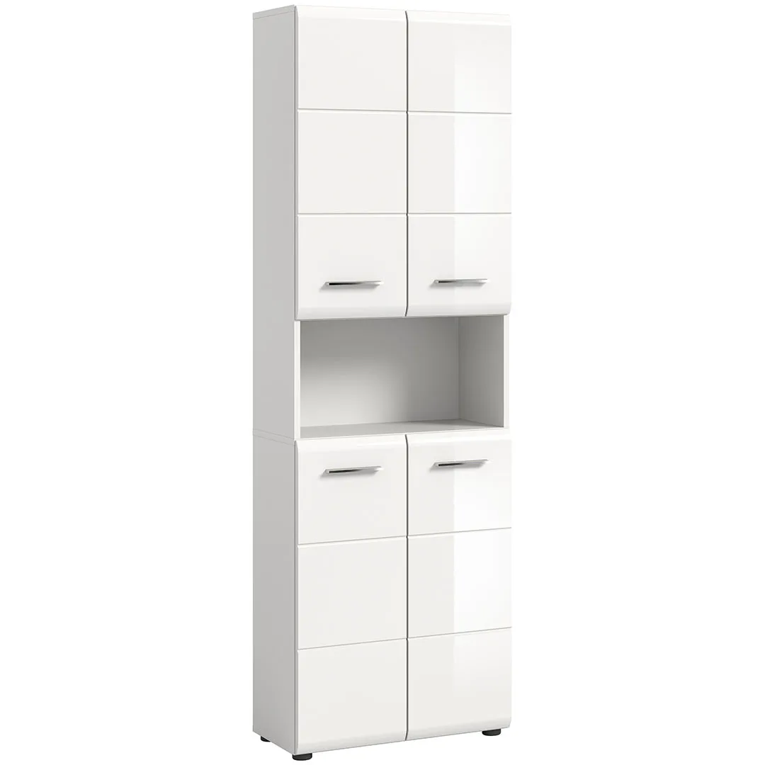 Ice Hochschrank Bad 4 Türen 1 Fach weiß Hochglanz.