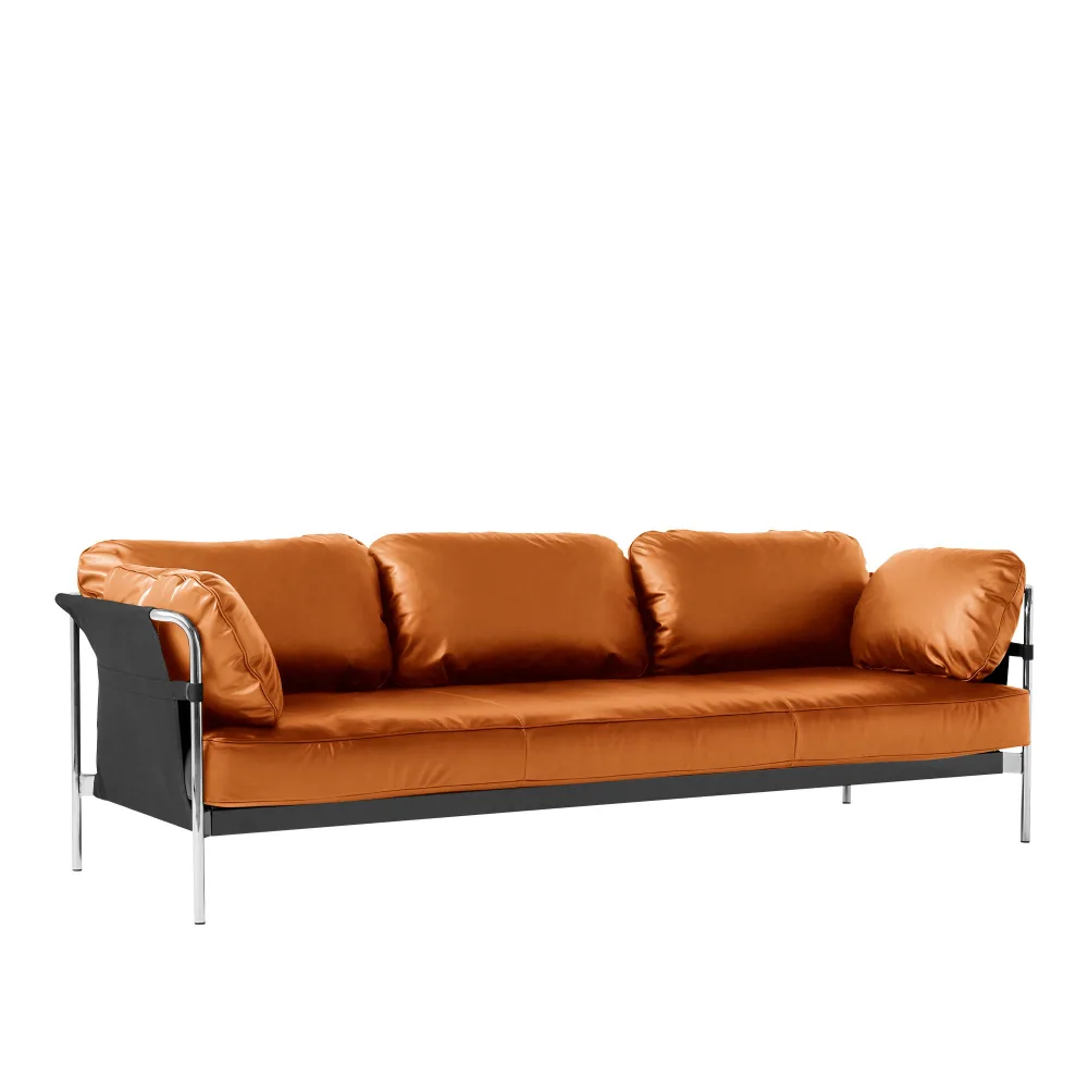 HAY - Can 3 Seater - Chrome Base - Black Canvas - Cat.6 - Sense Cognac - Soffor - Ronan & Erwan Bouroullec - Brun