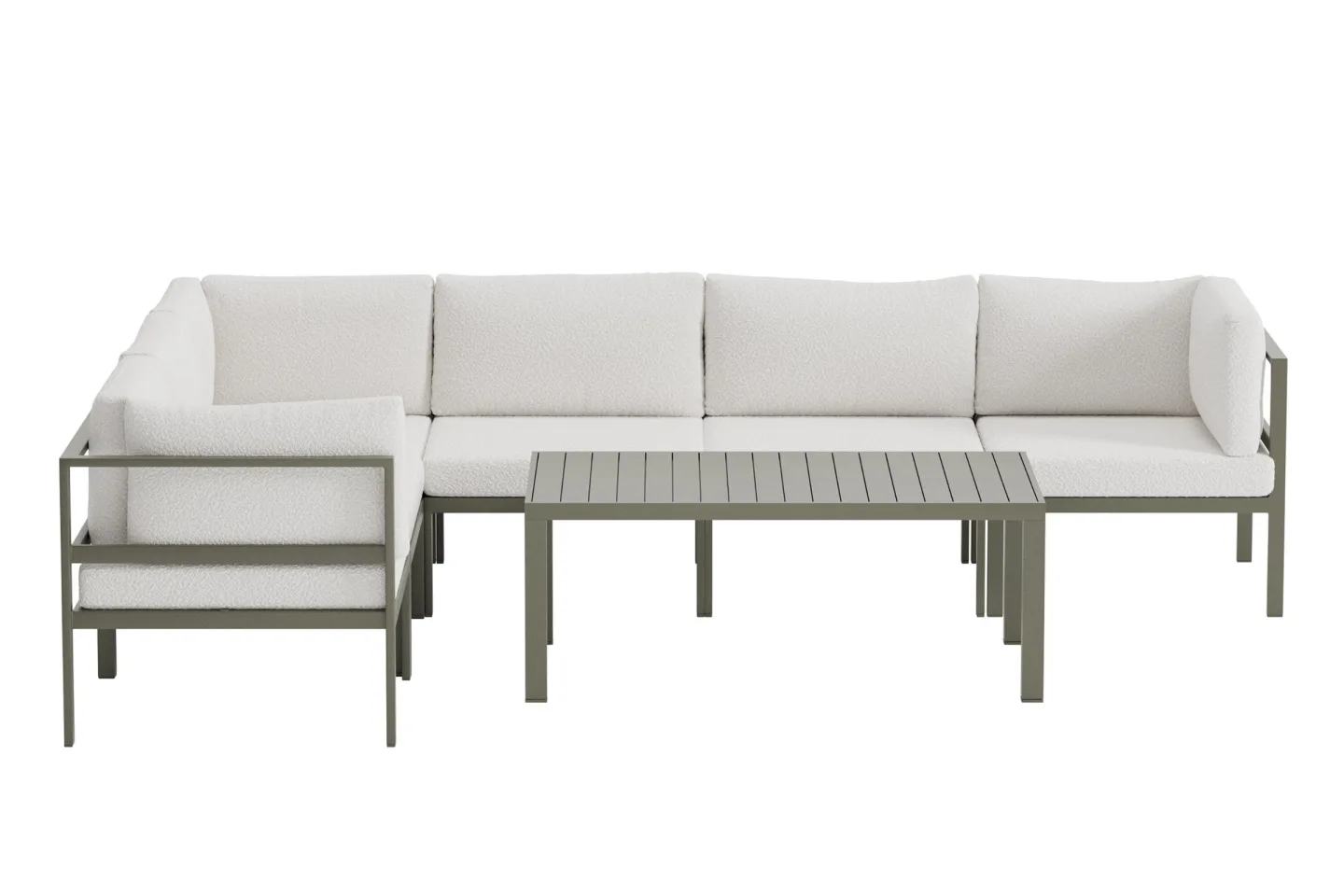 Copacabana Garten Lounge Ecksofa 3+3-Sitzer und Couchtisch braun.