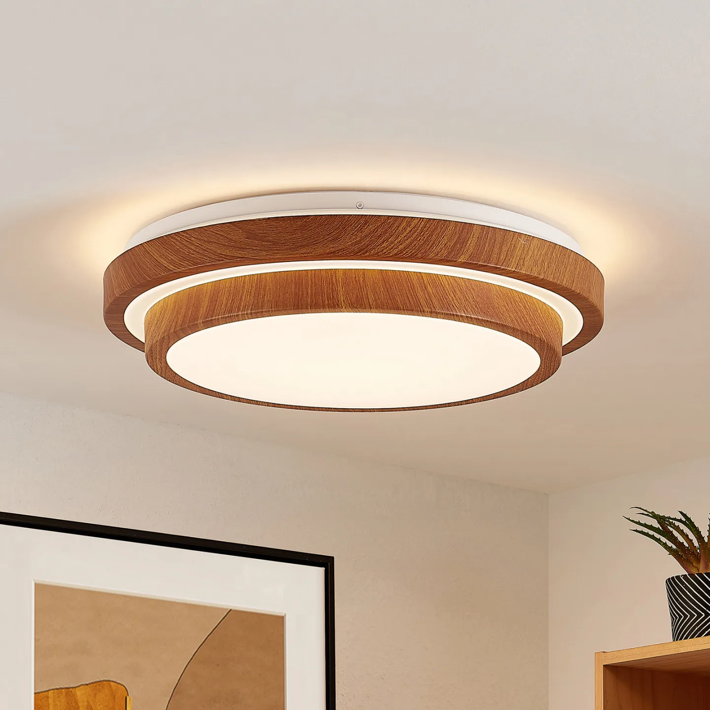 Vaako LED-taklampa, metall, träoptik - Lindby - Arbetsrum / hemkontor - Modern - Plast - Rund
