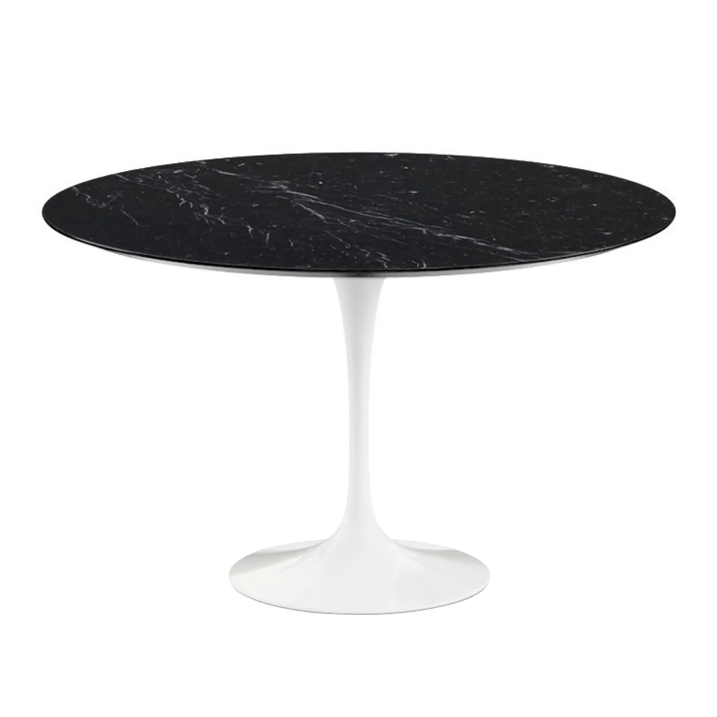 Knoll - Saarinen Round Table - Matbord, Ø 120 cm, Vitt underrede, skiva i matt svart Marquina marmor - Matbord - Eero Saarinen
