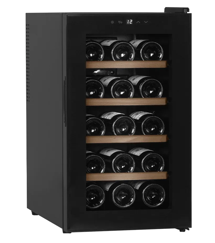 Weinkühlschrank freistehender schwarz, Cavin Northern Collection 15, eine Temperaturzone, 15 Flaschen, leiser Weinkühlschrank, günstiger Weinkühlschrank, B: 36 x H: 63,5 x T: 55 cm