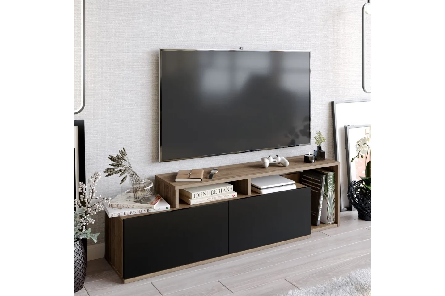 Lameyze Tv-bänk 150 cm - Mörkbrun/Svart