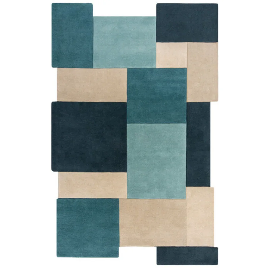 Teppich Collie Blaugrün, Hellblau, Beige Symmetrie Wolle 240 x 150 cm