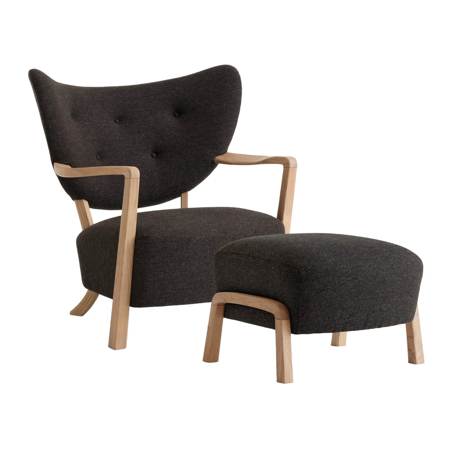 &Tradition - Wulff Lounge Chair ATD2 & Pouf ATD3, Hallingdal 376, Oak - Fåtöljer - Grå - Trä/Textilmaterial