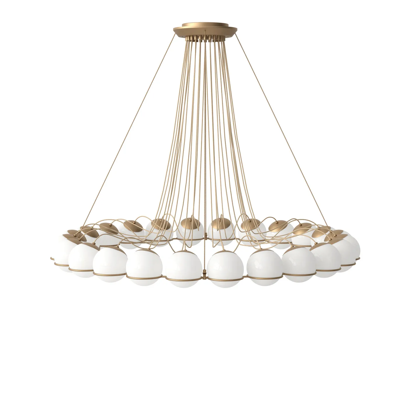 Astep - Model 2109/24/14, 24 Opaline Spheres (14cm Diameter), Champagne Structure - Takkronor - Gino Sarfatti - Guld,Vit