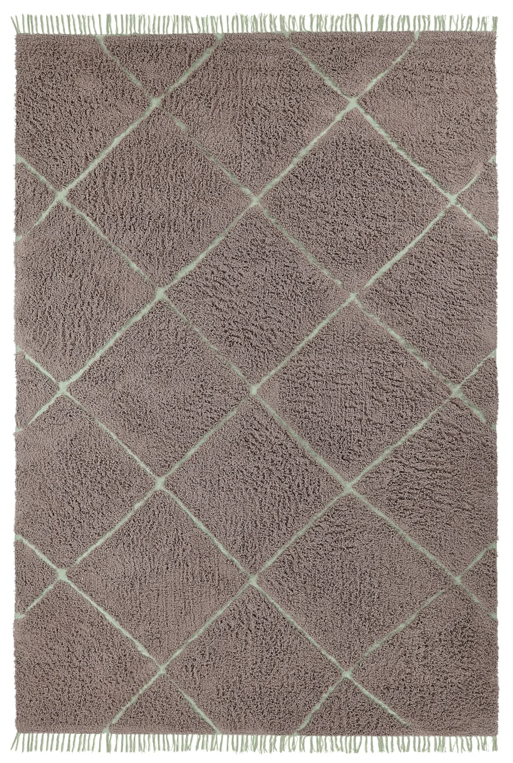 Ryetepper - Bellevue Natural Cotton Shaggy (taupe/grønn) (Størrelse: 80 x 150 cm)