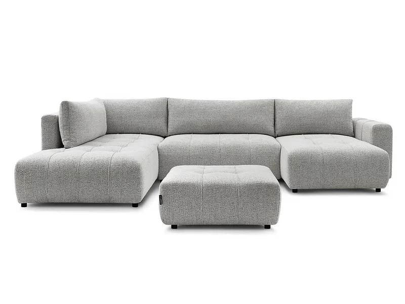 Panorama-Ecksofa mit Hocker BOBOCHIC ARSENE Stoff chiniert hellgrau
