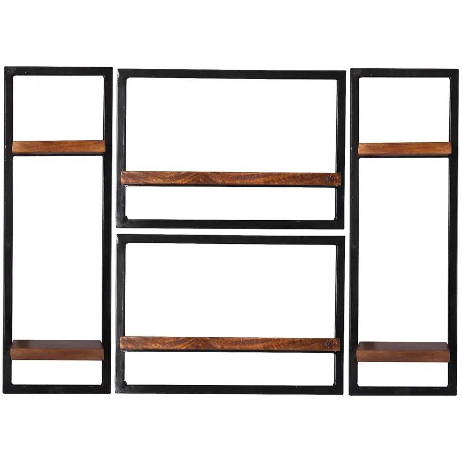 Wandregal Ecuador natur, schwarz Mangoholz, Metall B 110 T 25 cm