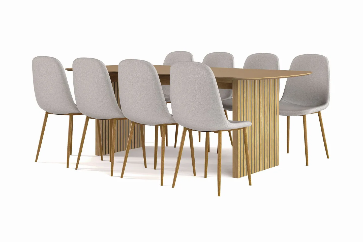 Richeto Matbord 210 cm ek + 8 st Nibe stol grå med ek ben - Natur/Grå