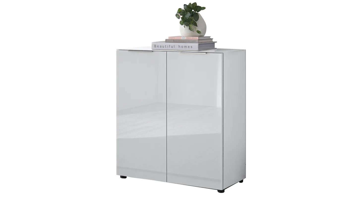 Kommode - weiß - Glasfront - 90 x 40 cm - SANTORIN