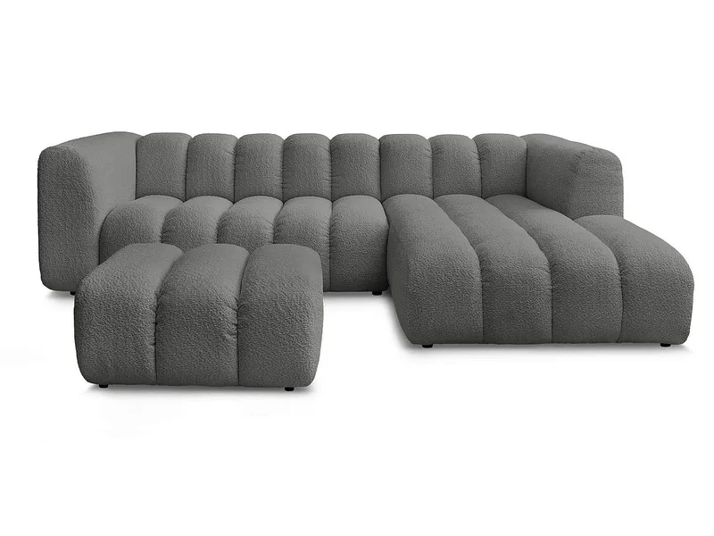 Ecksofa mit Hocker BOBOCHIC TALIA Boucle-Stoff dunkelgrau