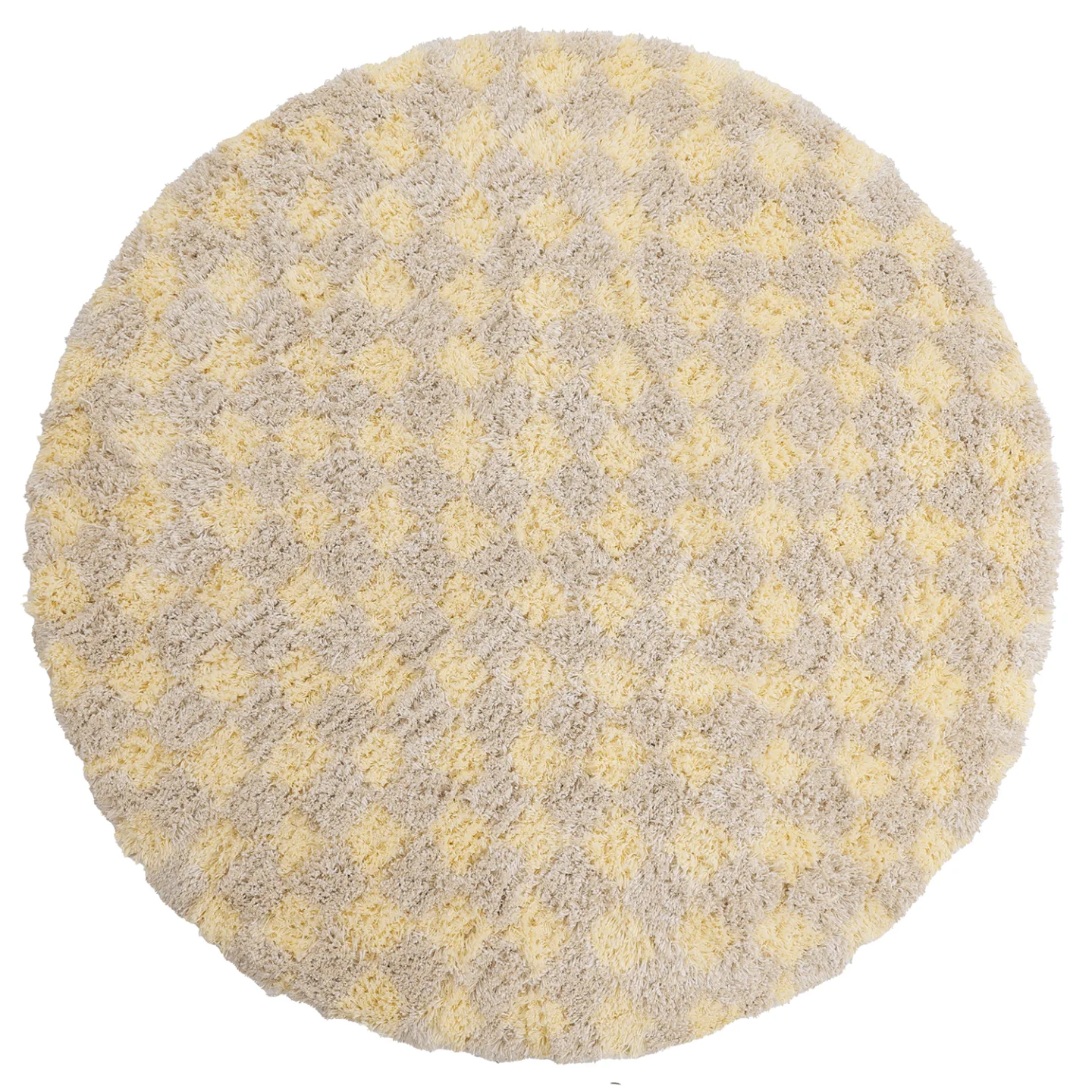 Rundt teppe - Methoni Check Cotton Shaggy (krem/lysegul) (Størrelse: Ø 160 cm)