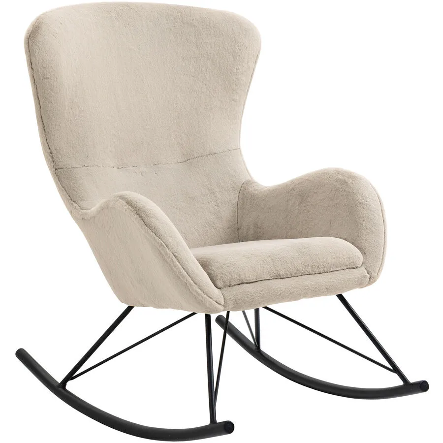 Schaukelstuhl Swing Beige, Schwarz Lammfell Optik, Metall B 70 T 94 H 102 cm