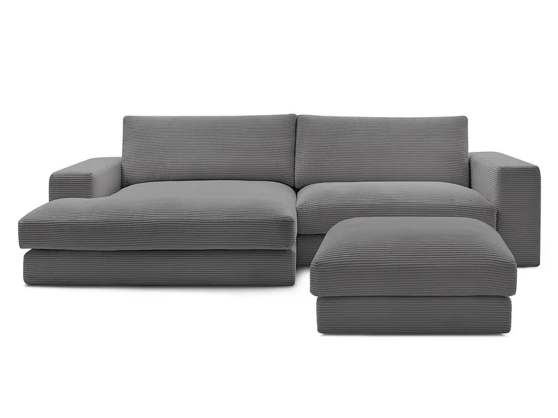 Ecksofa mit Hocker BOBOCHIC LEONARD Cord-Stoff dunkelgrau