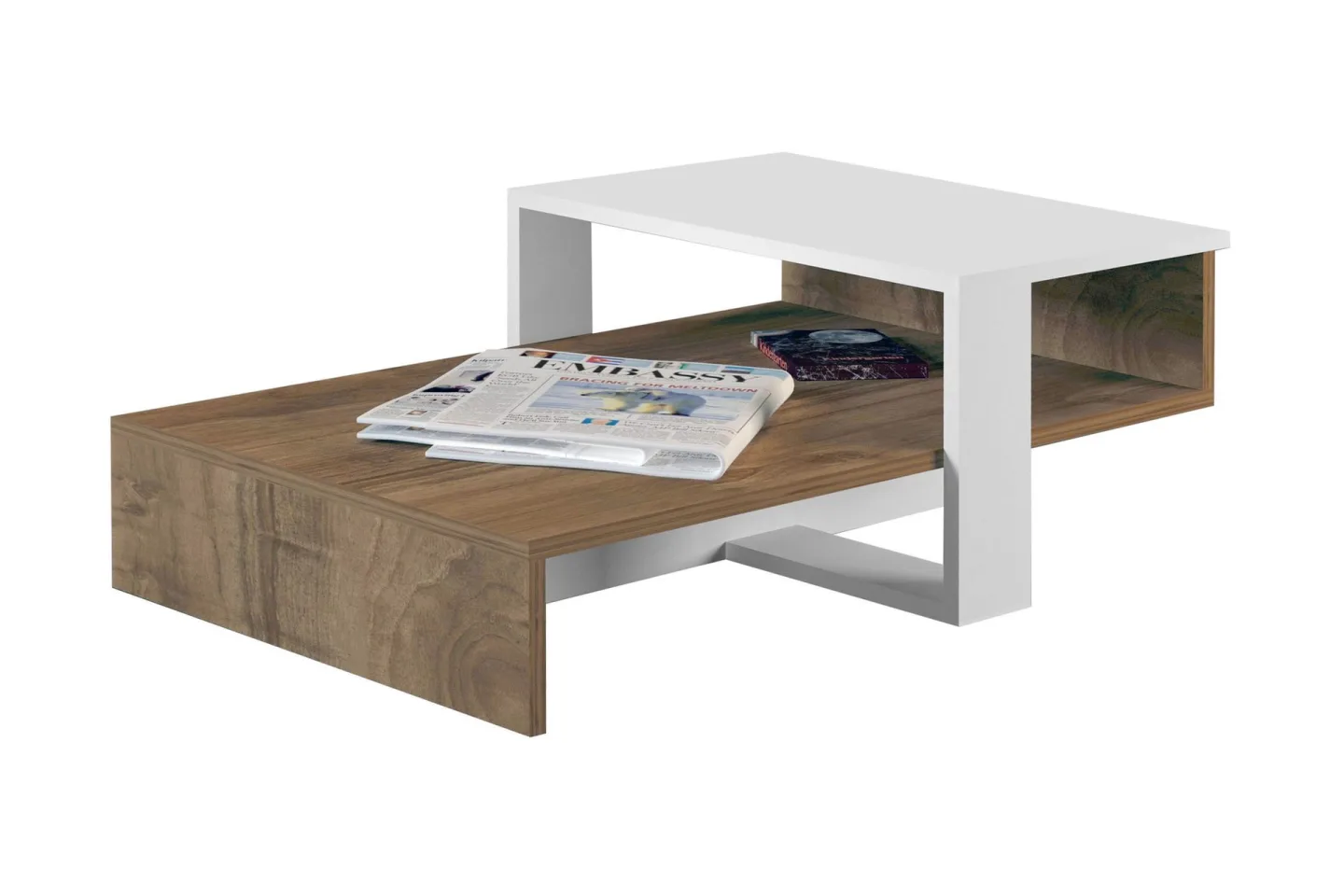 Chainell Soffbord 80 cm med Förvaring Hylla - Vit/Valnötsbrun