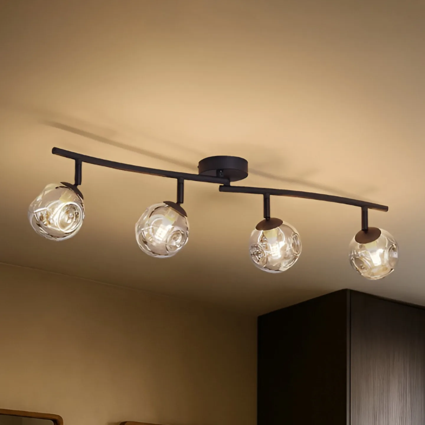 Valentina 4 Taklampe Grå/Svart - Lindby - Stue - Moderne - Glass - Med flere lyskilder