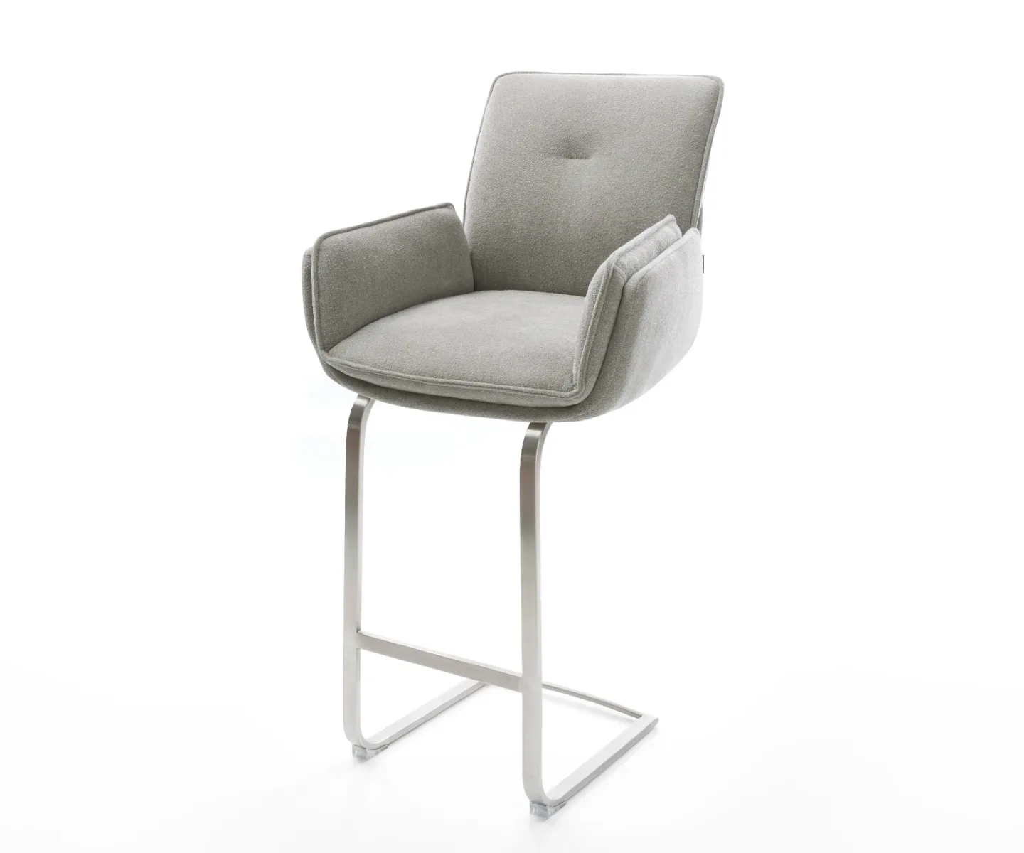 Barstuhl Nela-Flex Strukturstoff Soft Grau Freischwinger Flach Edelstahl Silberfarben