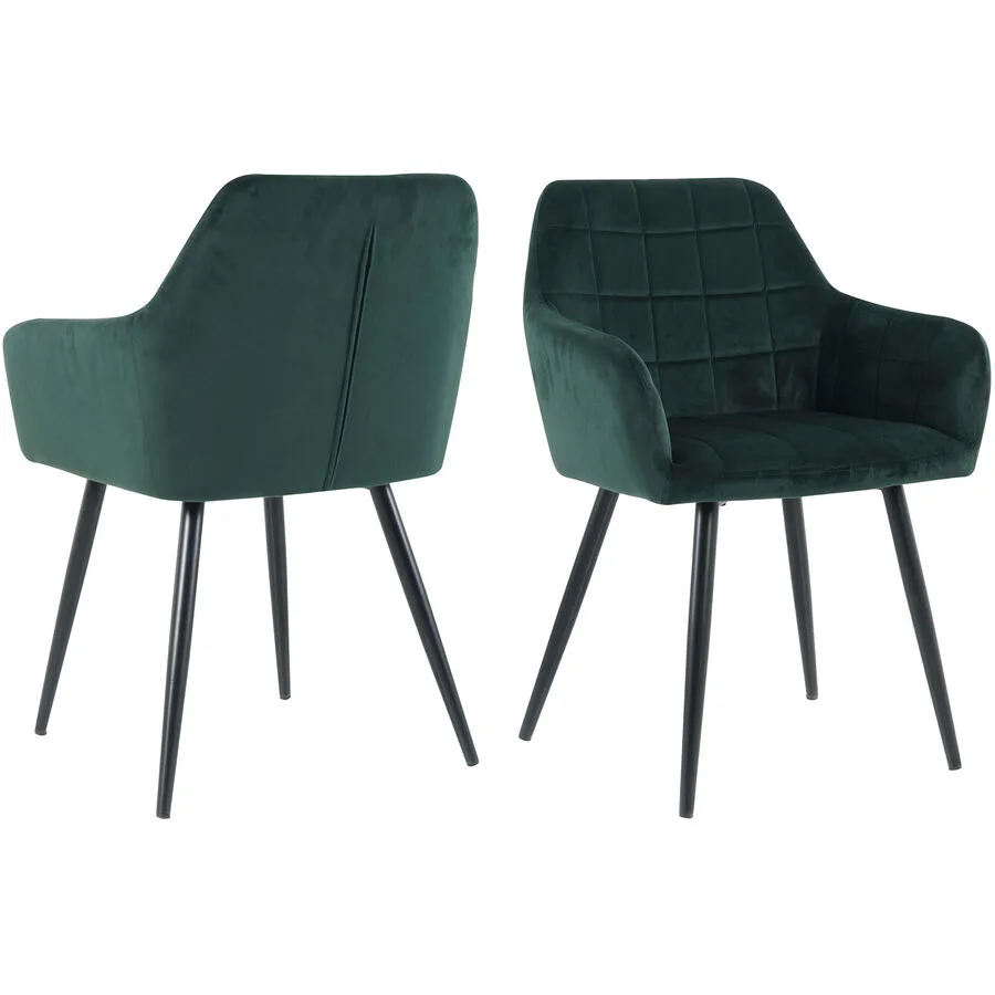 Sessel 2er-Set Nira Grün, Schwarz Samt B 59 T 62 H 83 cm