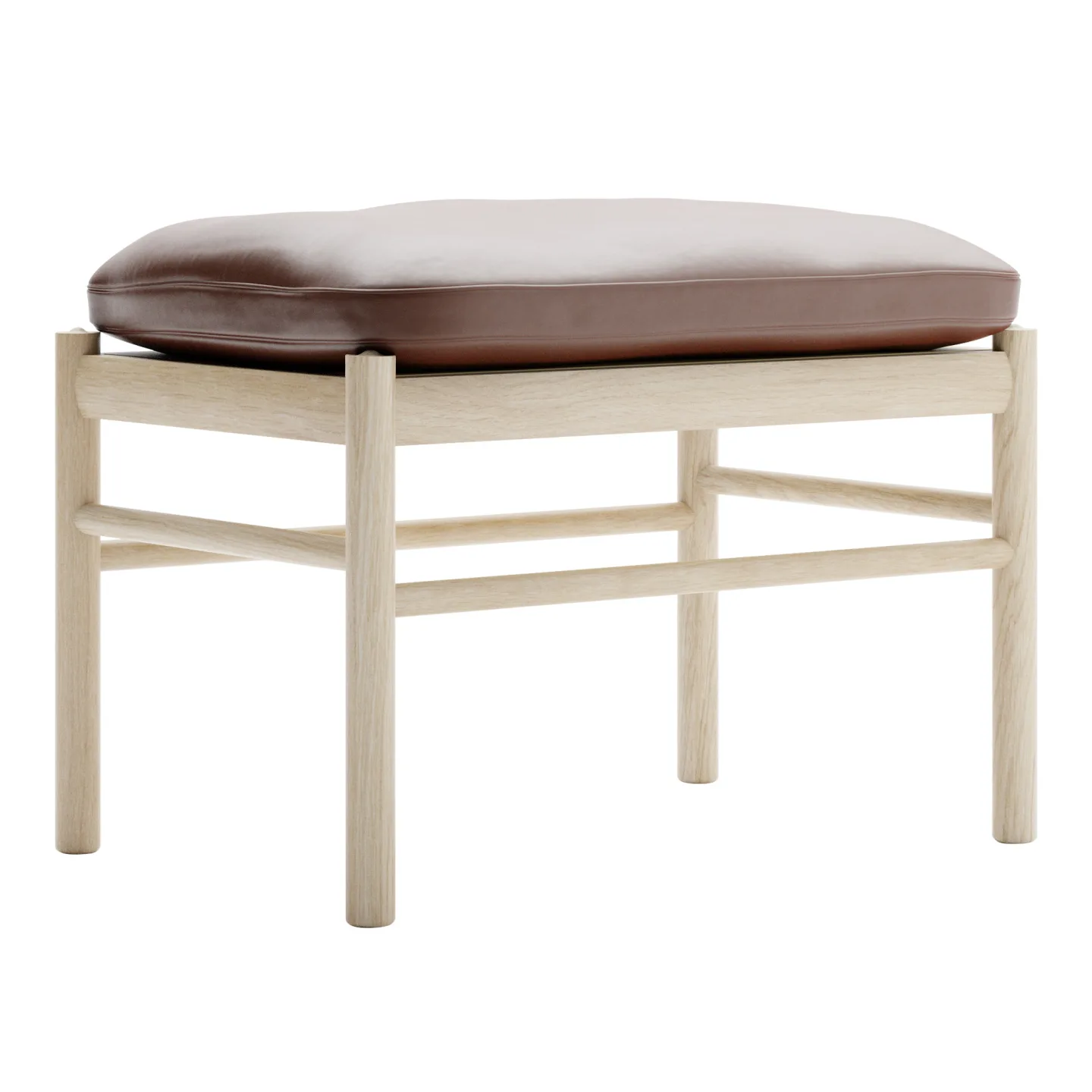 Carl Hansen - OW149F - Colonial Footstool, Tvålad Ek, Lädergrupp C Sif - 92 - Fotpallar - Ole Wanscher - Brun - Läder/Trä