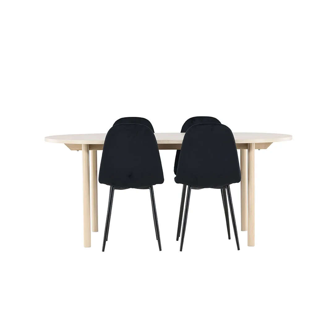 Andy Essgruppe Tisch 90x180cm und 4 Velours Stühle whitewash.