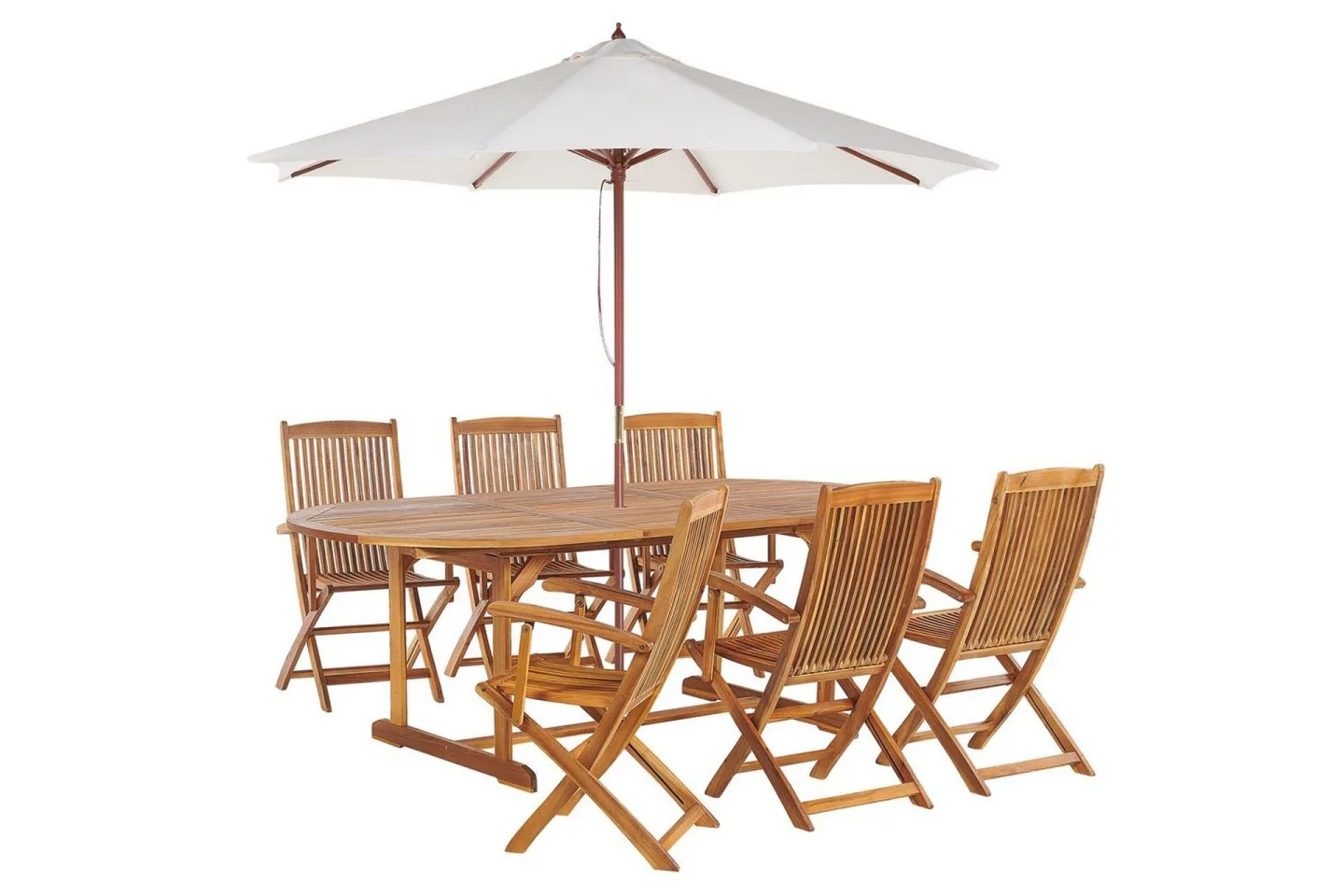 Matsalsset Maui med parasoll 8-sits Ljus trä/beige - Ljus trä/beige