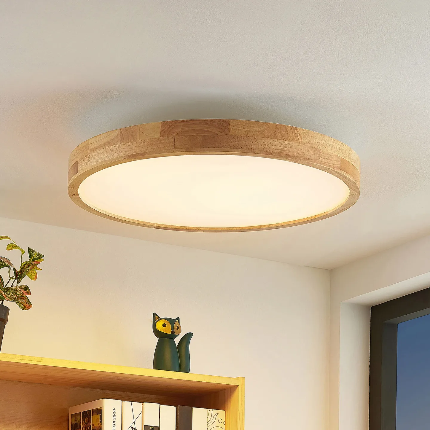 Lanira LED Deckenleuchte, CCT, Ø 60, Holz, Fernbedienung - Lindby - Wohnzimmer - Modern - Rund