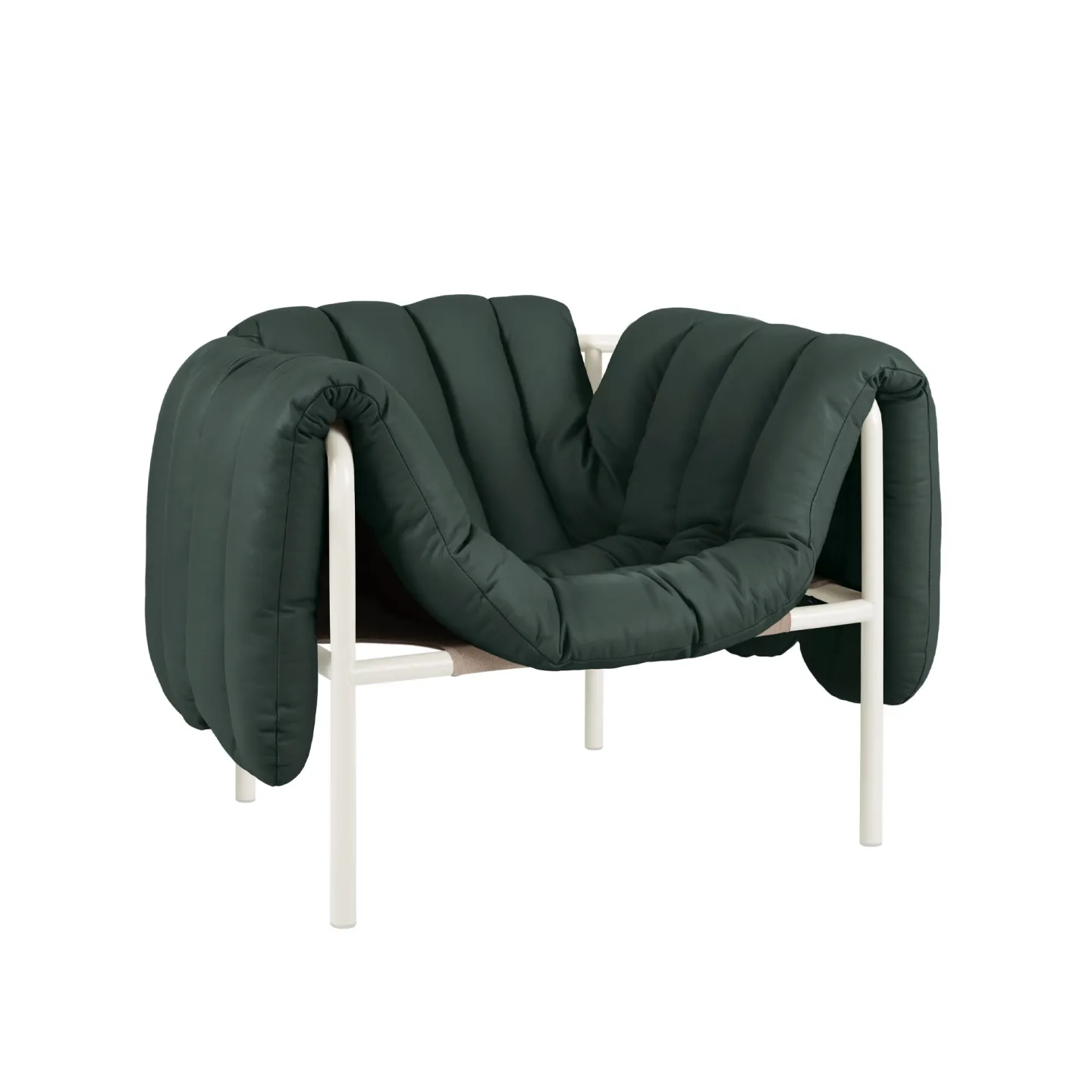 HEM - Puffy Lounge Chair - Dark Green Leather/Cream - Fåtöljer - Faye Toogood - Grön,Beige - Läder/Naturmaterial/Metall/Trä/Skum