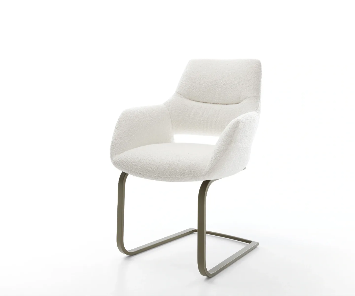 Freischwinger Yago-Flex mit Armlehnen Bouclé Creme-Weiß Freischwinger flach Effektfinish Titan Taschenfederkern