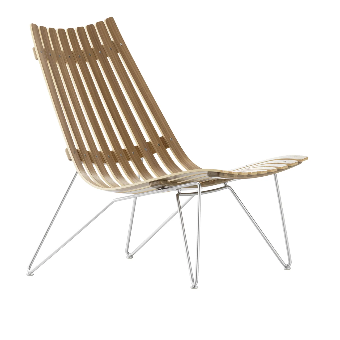 Fjordfiesta - Scandia Nett Natural Oak Veneer / Satin Chrome - Fåtöljer - Hans Brattrud - Träfärgad - Metall/Trä