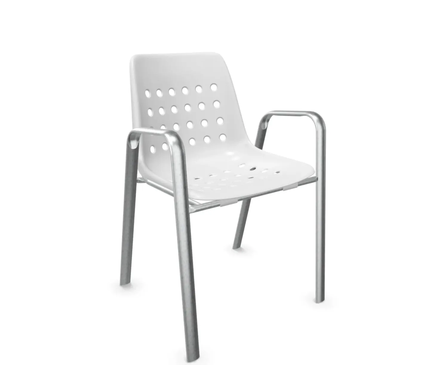 Schaffner Schalen-Stuhl Bermuda mit Armlehne Rundoval Feuerverzinkt Weiss | Schubiger Möbel