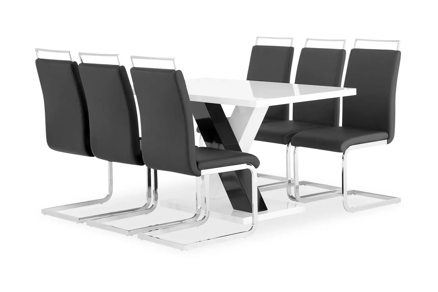 Cesi Matgrupp Rektangulärt matbord 140 cm + 6 Isoda Läder Marstolar - Vit / Svart / Krome