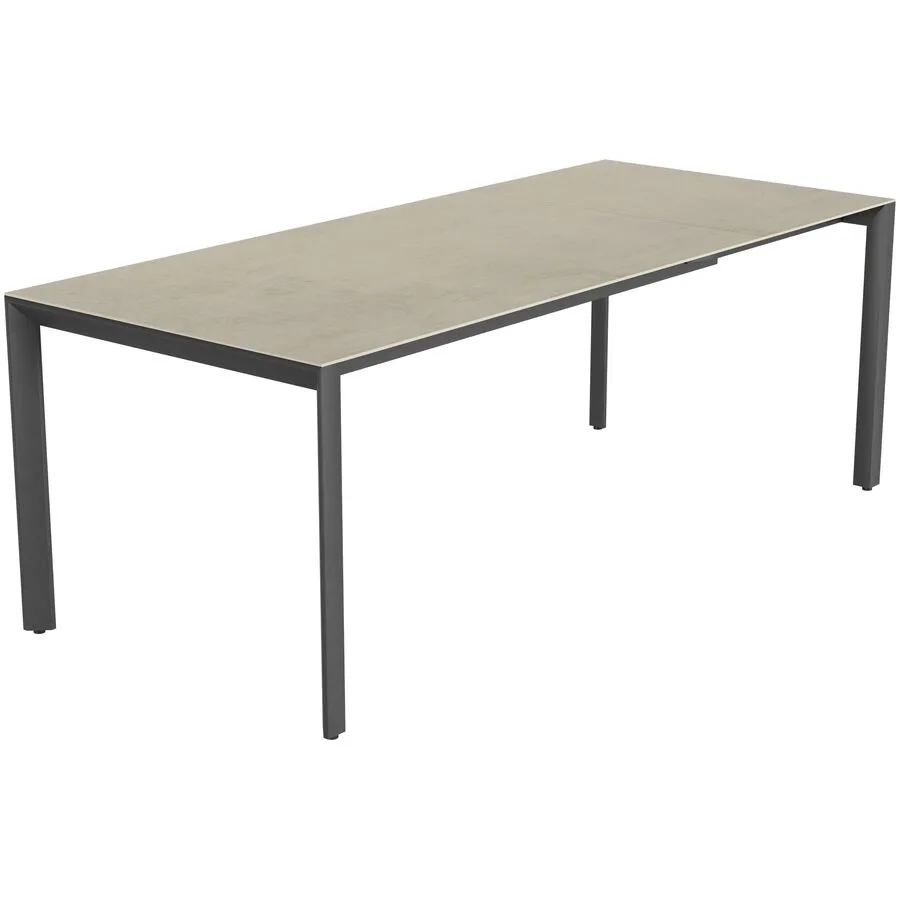 Gartentisch ausziehbar Tropea Schwarz matt / Travertino Romano Keramik/Stahl pulverbeschichtet B 140 T 90 cm