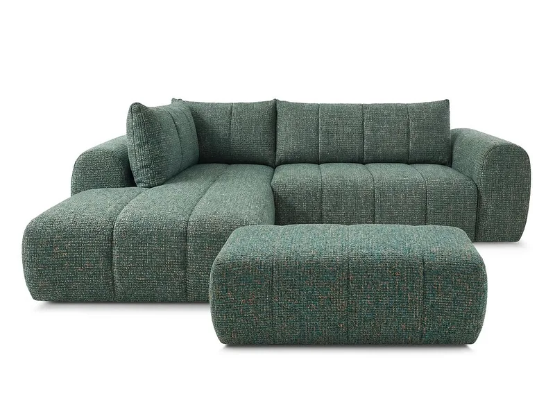 Ecksofa mit Hocker BOBOCHIC NESTY Stoff chiniert dunkelgrün