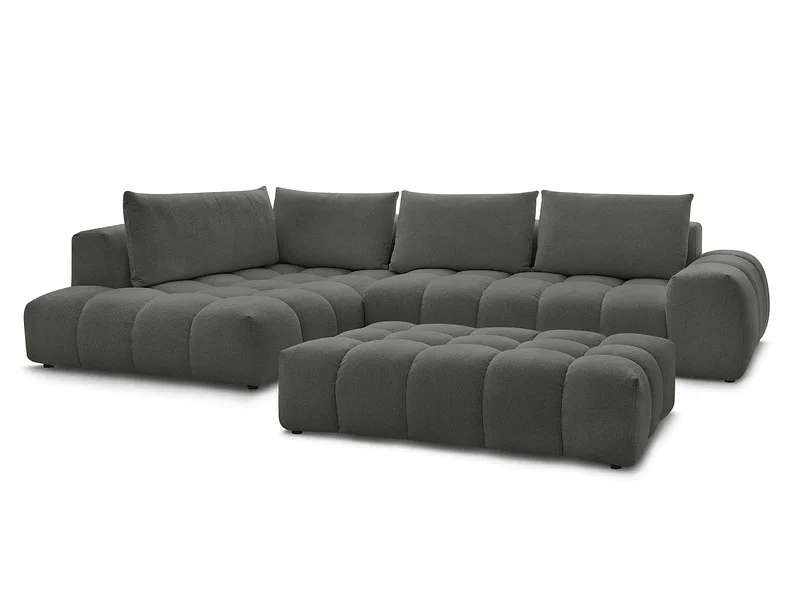 Ecksofa mit Hocker BOBOCHIC EVEREST Stoff chiniert dunkelgrau