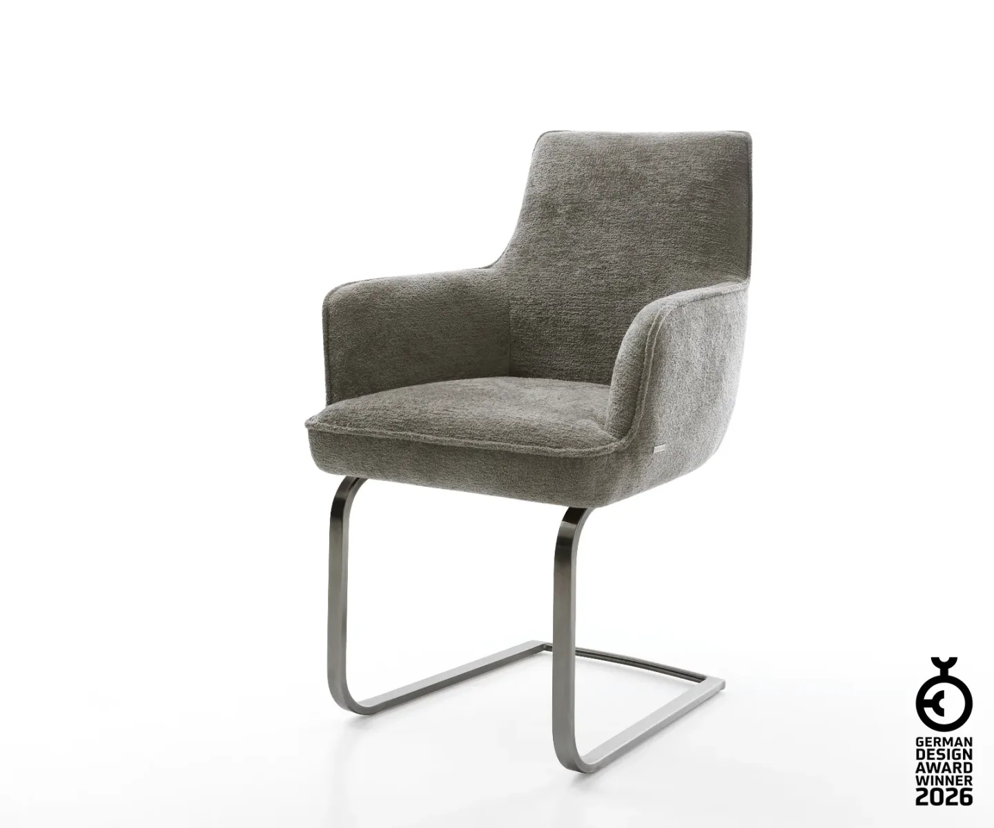 Freischwinger Heira-Flex mit Armlehnen Bouclé Soft Schlamm Freischwinger flach Graphit Taschenfederkern