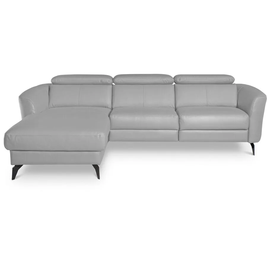 Ecksofa Simba Rechts 100% Echtleder + Korpus Lederlook Platin B 261 T 183 cm