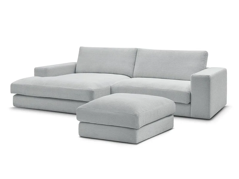 Ecksofa mit Hocker BOBOCHIC LEONARD Cord-Stoff hellgrau