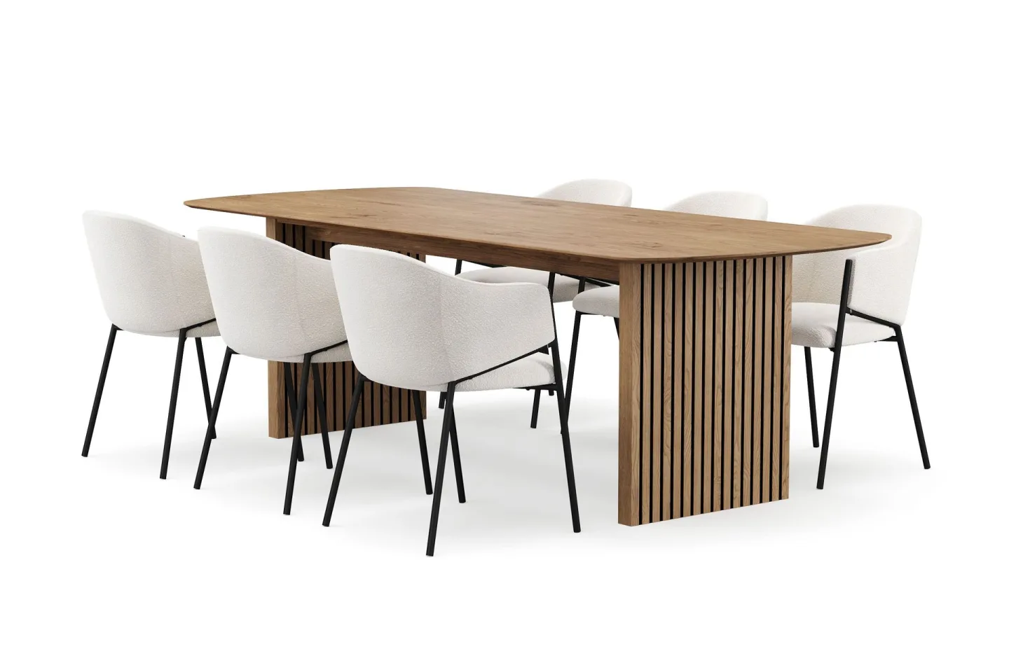 Richeto Matbord 240 cm med 6 Filip Matstolar - Naturlig finish / Vit Bouclé