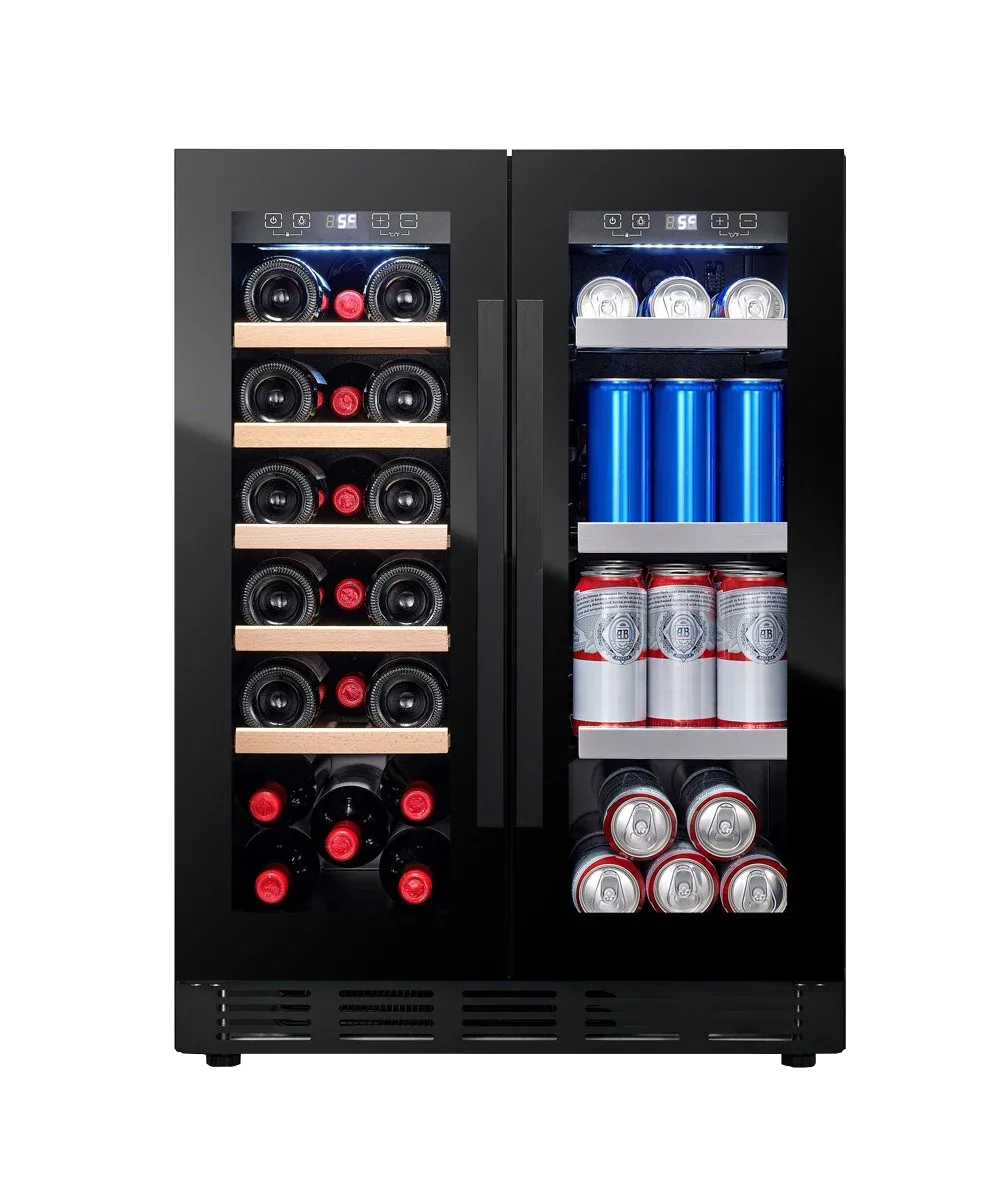 Weinkühlschrank, Getränkekühler und Bierkühlschrank einbaufähig, Cavin Arctic Collection 60 Duo, 1 Temperaturzone, 60 cm, schwarz, Doppeltür, B: 59,5 x H: 82/87 x T: 57,5