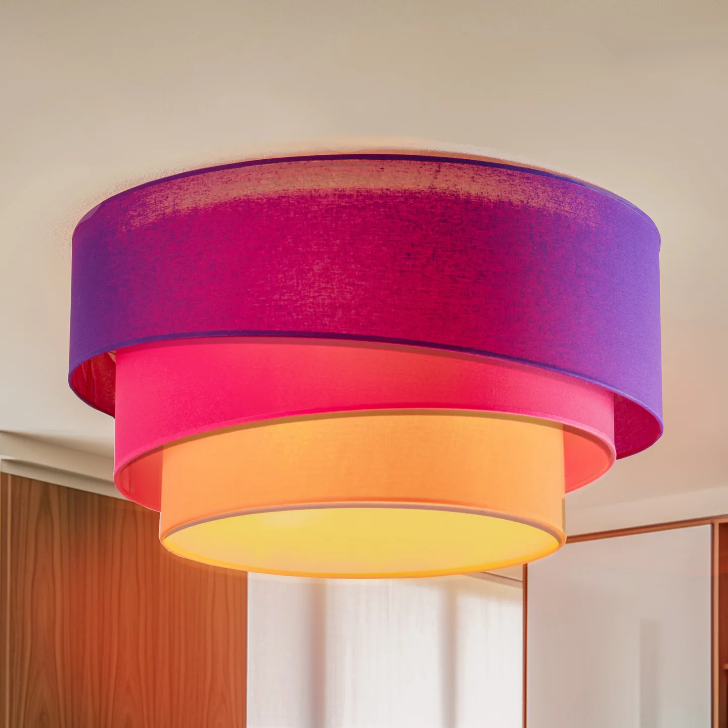 Trio Taklampe Ø60 Violet/Rosa/Oransje -Euluna Trio Max - Stue - Moderne - Stoff / Tekstil - Rund
