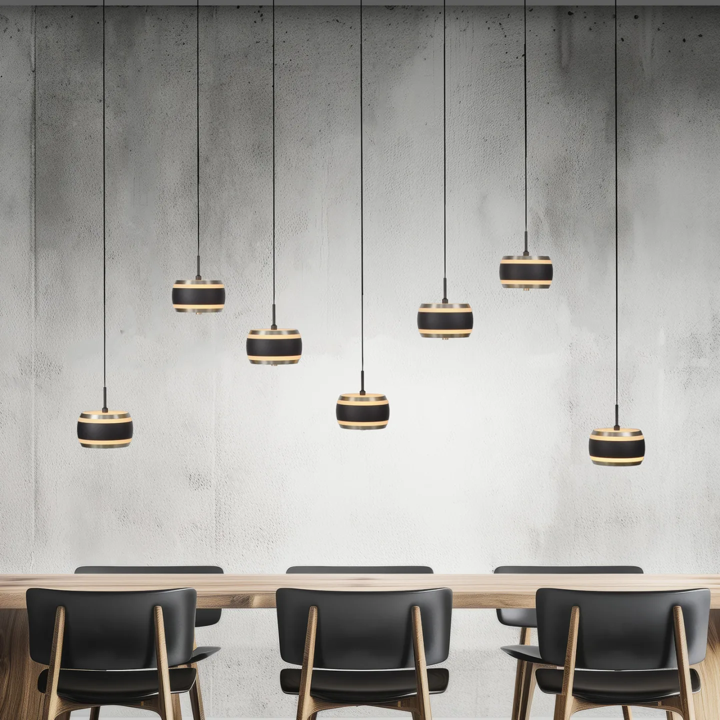 Falling Rings LED-hængelampe, sort, 132 cm, 7 lyskilder – PURE - Stue - Moderne - Metal - Med flere lyskilder